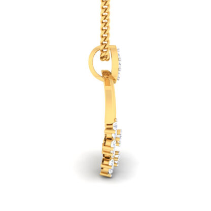 Close-up of yellow gold pendant showing the marquise diamond bail