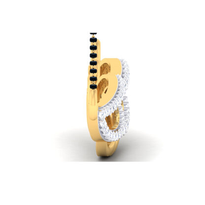 Side profile of yellow gold diamond leaf mangalsutra pendant showing depth