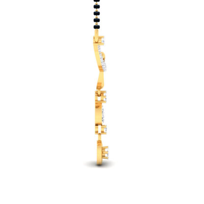 Side profile of yellow gold diamond mangalsutra pendant showing drop depth
