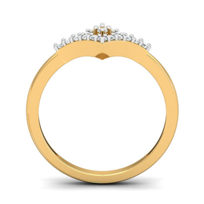Perspective view of yellow gold diamond kite silhouette ring