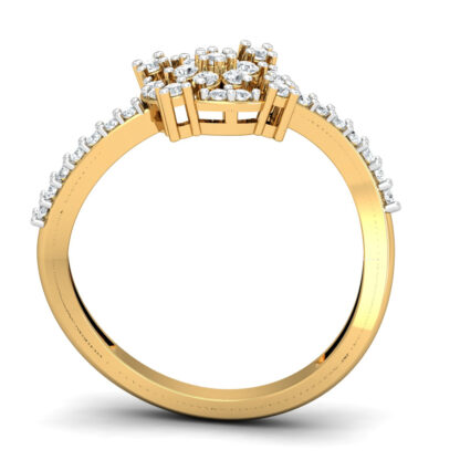Yellow gold marquise diamond flower crossover ring close-up