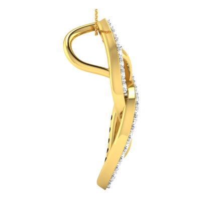 Side profile of yellow gold interlocking oval pendant showing depth