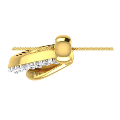 Close-up of yellow gold diamond fan pendant showing the graduated line