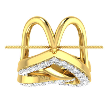 Close-up of yellow gold pendant showing the interlocking loop detail