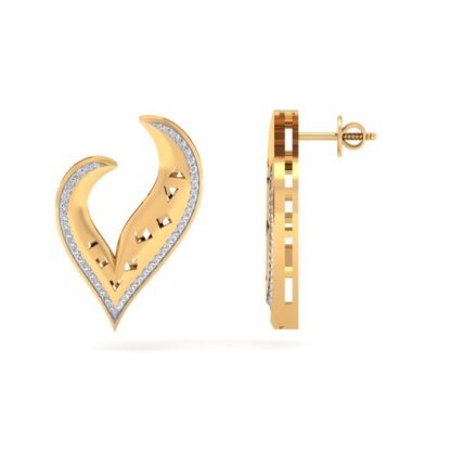 Side view of yellow gold heart stud earrings showing the cut-out detail