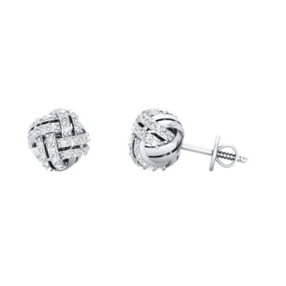 White gold diamond cluster stud earrings, angled view