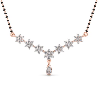 Front view of rose gold diamond flower garland mangalsutra pendant