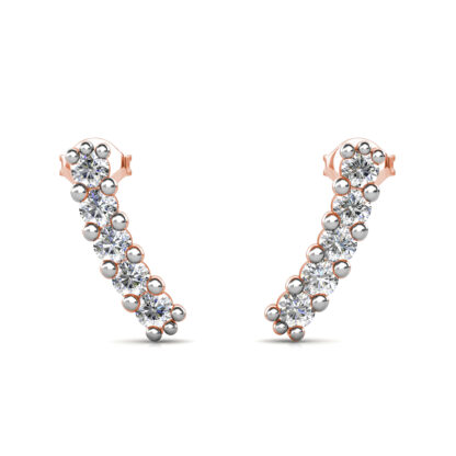Front view of rose gold diamond ear climber earrings