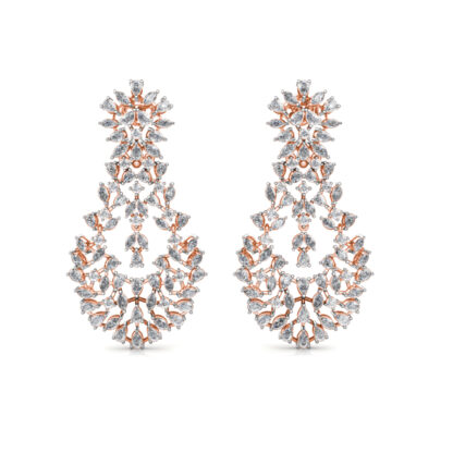 Front view of rose gold diamond chandelier earrings