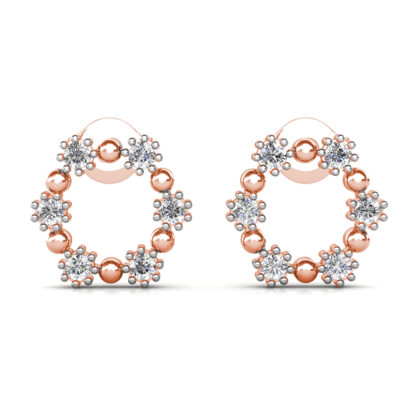 Front view of rose gold open circle diamond wreath stud earrings