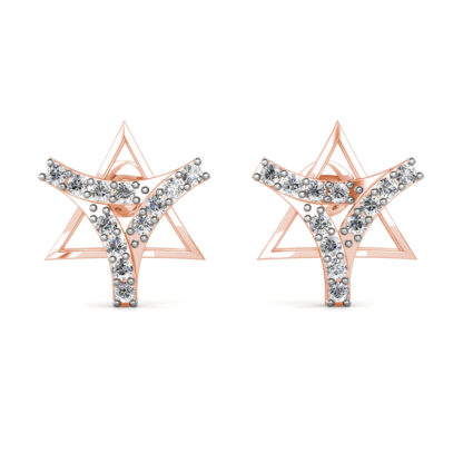 Front view of rose gold diamond star ribbon stud earrings