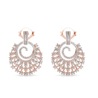 Rose gold diamond cluster drop earrings, front view
