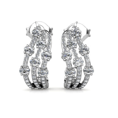 White gold multi-row diamond hoop earrings, front view