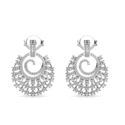 White gold diamond cluster drop earrings, front view