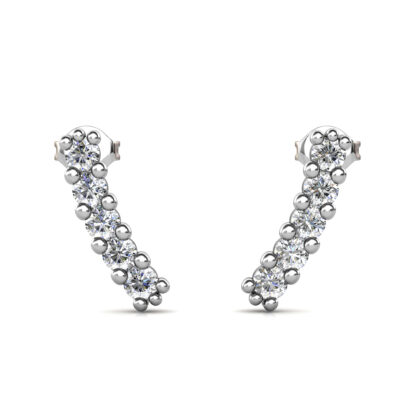Front view of white gold diamond ear climber earrings