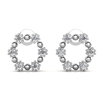 Front view of white gold open circle diamond wreath stud earrings