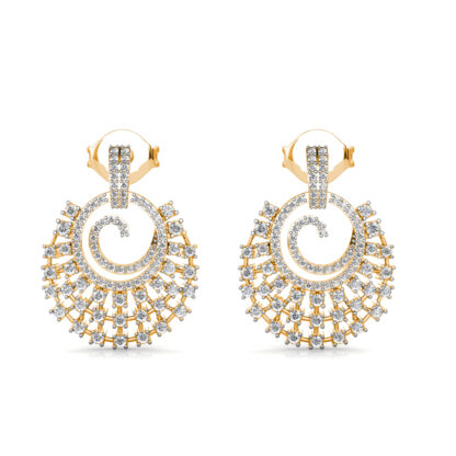 Yellow gold diamond cluster drop earrings, front view