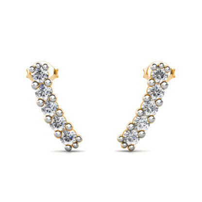 Front view of yellow gold diamond ear climber earrings