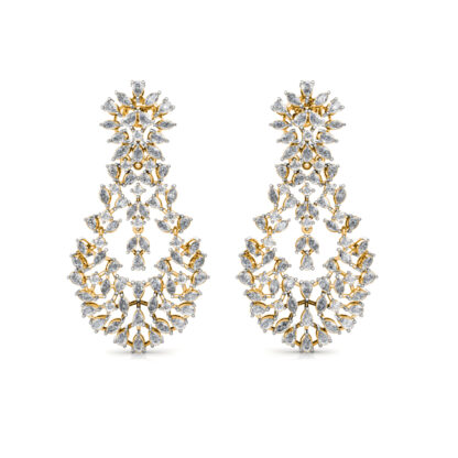 Front view of yellow gold diamond chandelier earrings