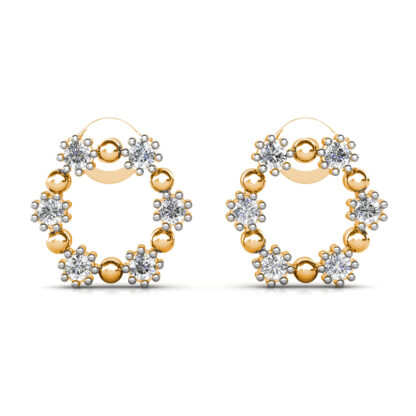 Front view of yellow gold open circle diamond wreath stud earrings