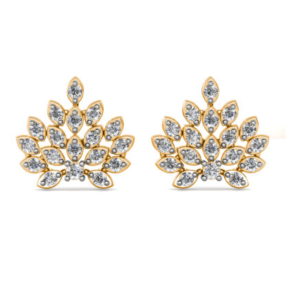 Yellow gold radiant marquise diamond cluster earrings, front view