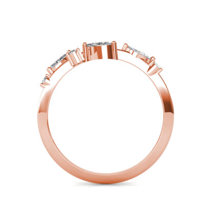 Through-finger view of rose gold marquise diamond branch ring showing the band profile