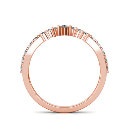 Through-finger view of rose gold pear diamond curved crown band showing the band profile