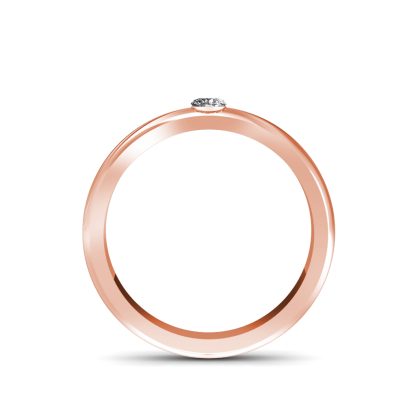 Through-finger view of rose gold flush-set diamond solitaire domed band showing the band profile