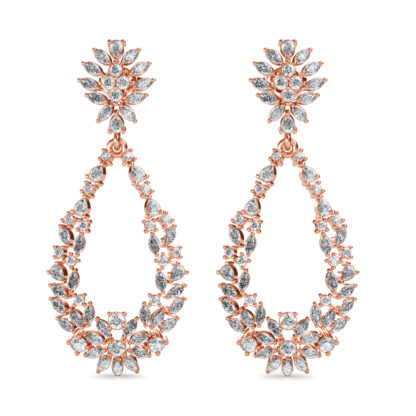 Front view of rose gold marquise diamond open teardrop earrings