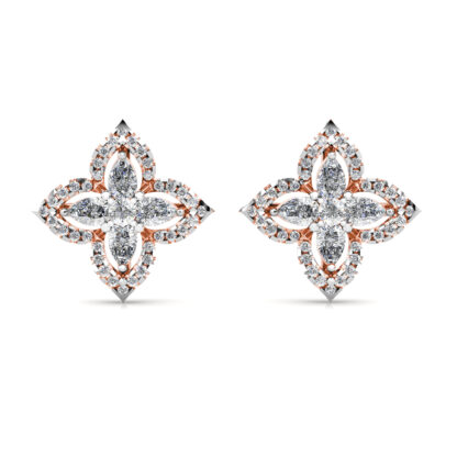 Front view of rose gold marquise diamond star stud earrings
