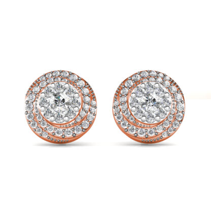 Front view of rose gold double halo diamond cluster stud earrings