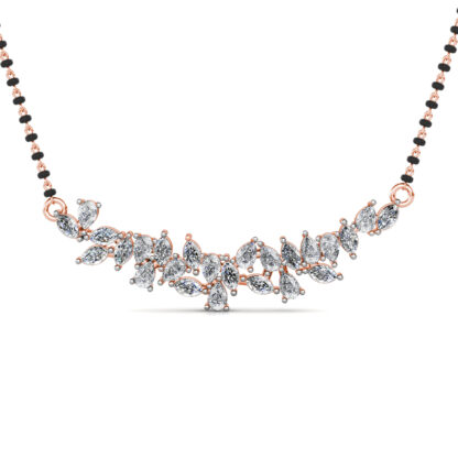 Rose gold diamond cluster mangalsutra pendant, front view