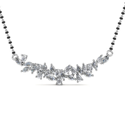 White gold diamond cluster mangalsutra pendant, front view
