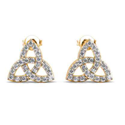 Yellow gold marquise diamond fan cluster earrings, front view