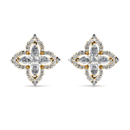 Front view of yellow gold marquise diamond star stud earrings