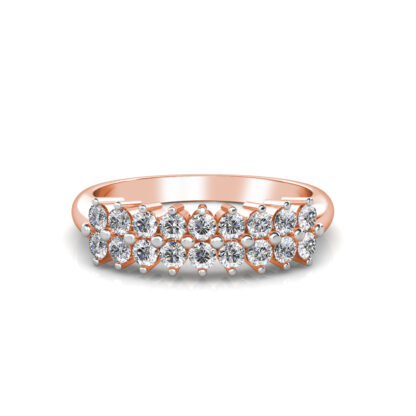Front view of rose gold two row diamond cluster band