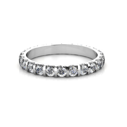 Front view of white gold or platinum bar-set diamond full eternity band