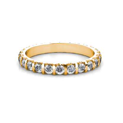 Front view of yellow gold bar-set diamond full eternity band