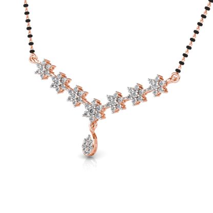 Perspective view of rose gold diamond flower garland mangalsutra pendant