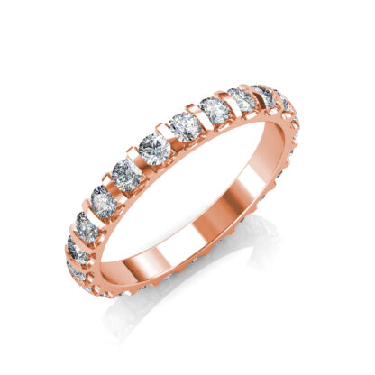 Perspective view of rose gold bar-set diamond full eternity band