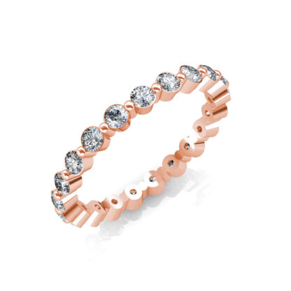 Perspective view of rose gold individually set diamond eternity band