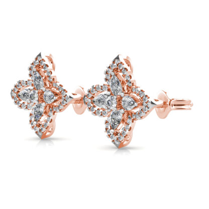 Perspective view of rose gold marquise diamond star stud earring