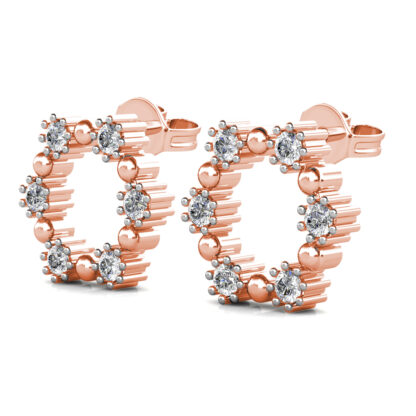Perspective view of rose gold open circle diamond wreath stud earring