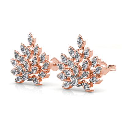 Rose gold radiant marquise diamond cluster stud earrings, perspective view