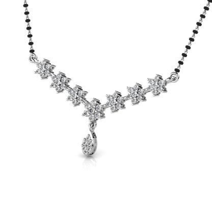 Perspective view of white gold or platinum diamond flower garland mangalsutra pendant