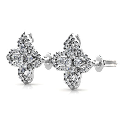 Perspective view of white gold or platinum marquise diamond star stud earring