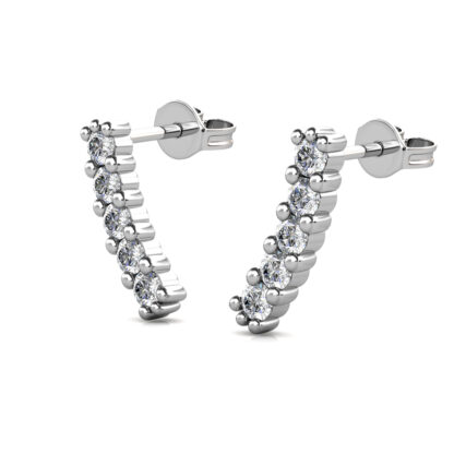 Perspective view of white gold or platinum diamond ear climber earring