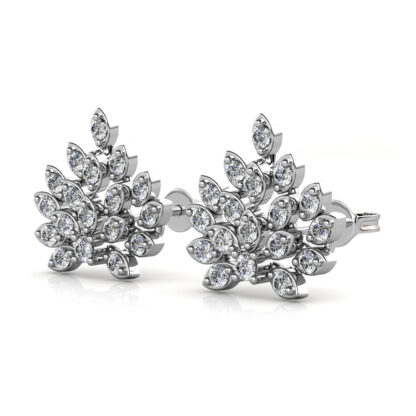 White gold radiant marquise diamond cluster stud earrings, perspective view