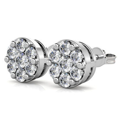 White gold illusion-set diamond line hoop earrings, perspective view