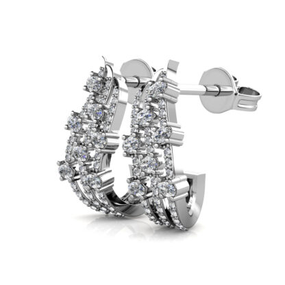 White gold multi-row diamond climber hoop earrings, perspective view